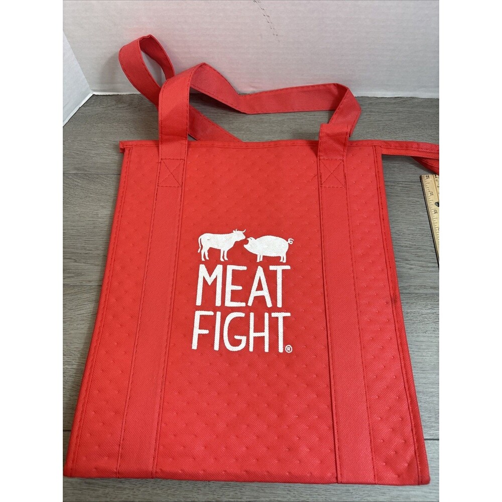 MEAT FIGHT Insulated Reusable Grocery Bag Tote 15 By 12 By 8 With Zipper